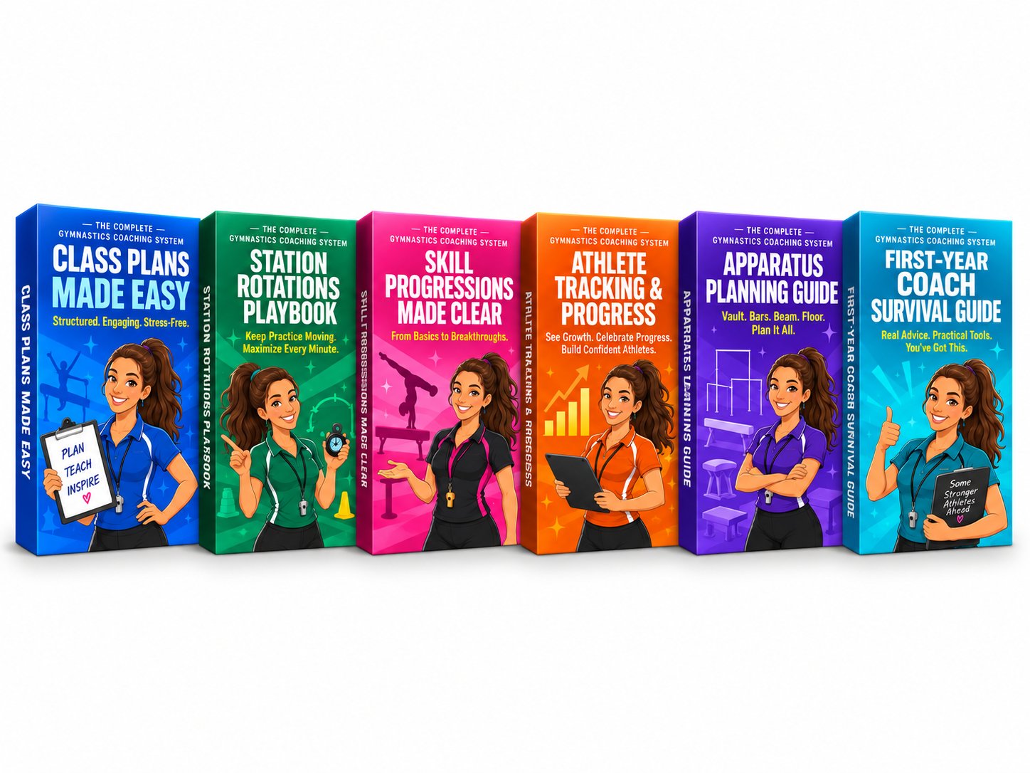 The six volumes of The Complete Gymnastics Coach System